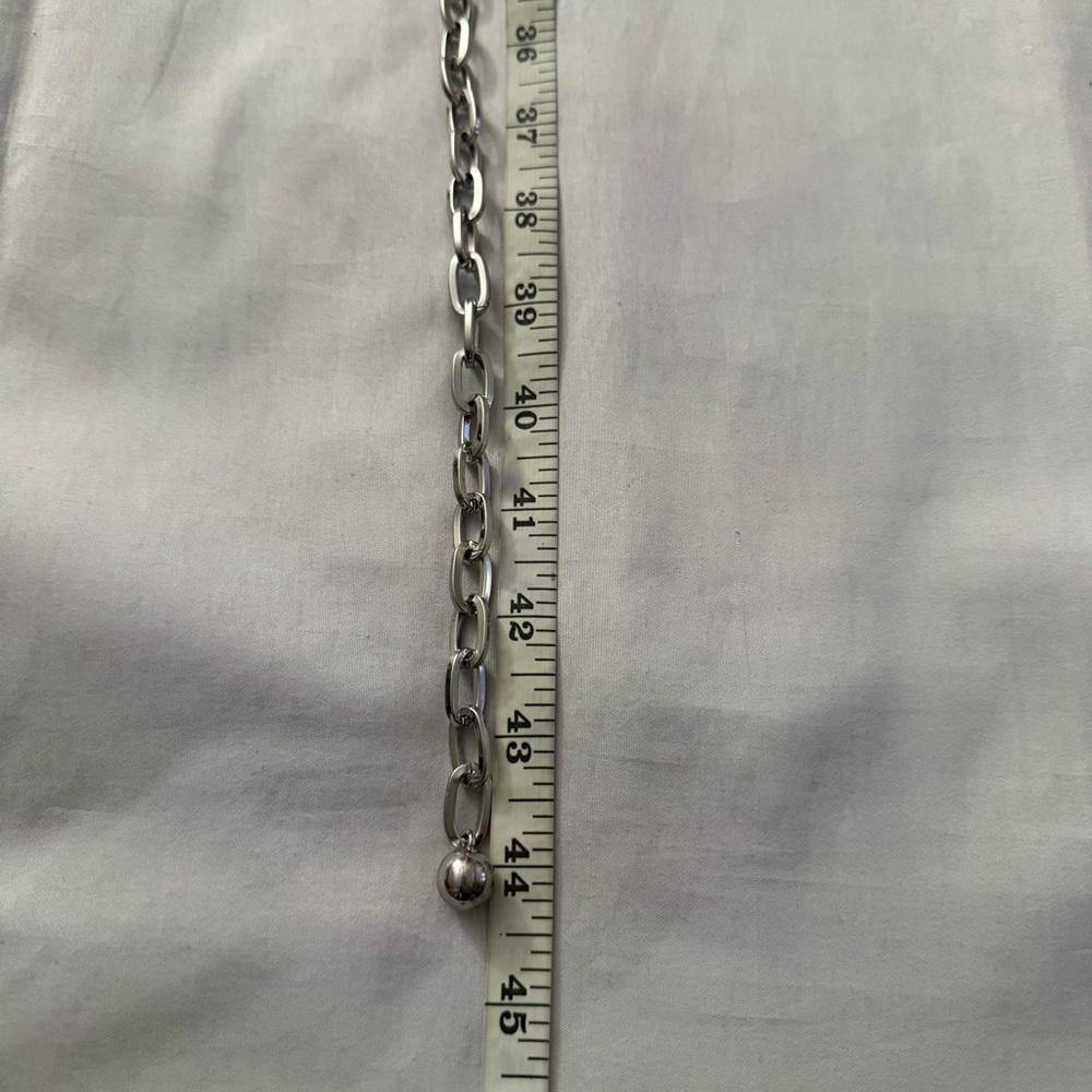 Silver tone metallic charm skinny chain belt - Picture 8 of 9